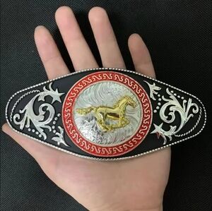 Large 6.8" Wide Horse Or Longhorn Steer Belt Buckle